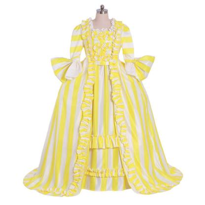 18th Century Rococo Striped Dress - Yellow & White Ruffled Pleated Gown by Astricos-Astricos