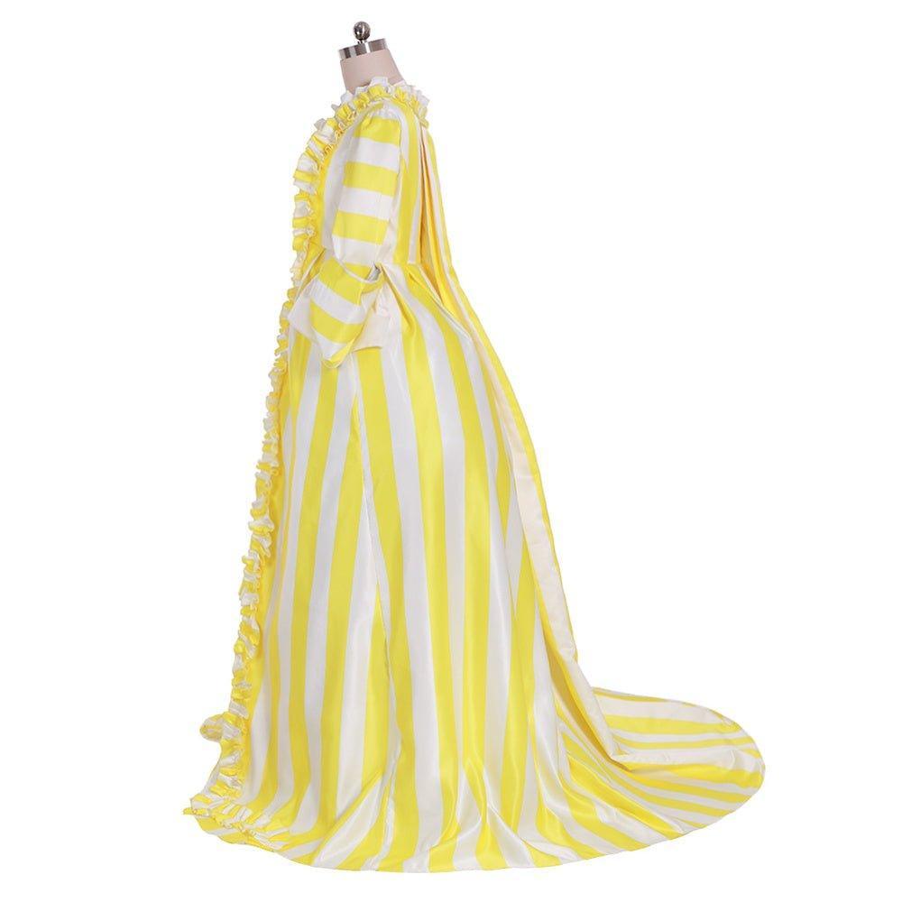 18th Century Rococo Striped Dress - Yellow & White Ruffled Pleated Gown by Astricos-Astricos