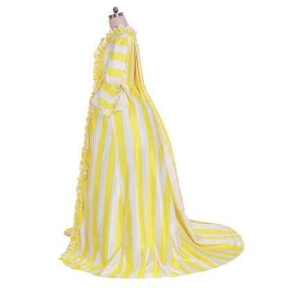 18th Century Rococo Striped Dress - Yellow & White Ruffled Pleated Gown by Astricos-Astricos