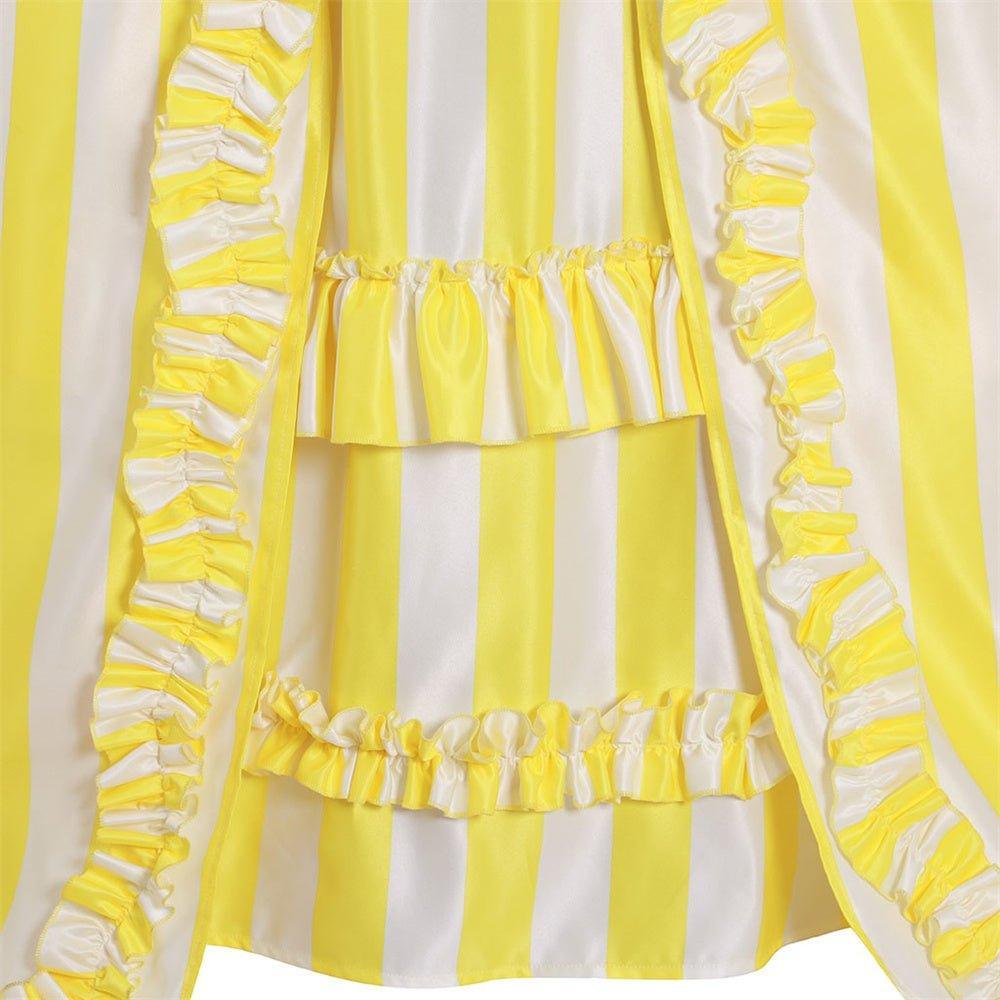 18th Century Rococo Striped Dress - Yellow & White Ruffled Pleated Gown by Astricos-Astricos