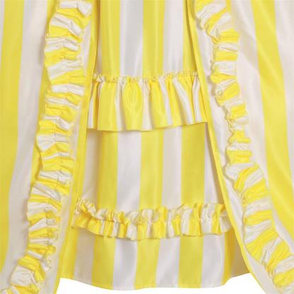 18th Century Rococo Striped Dress - Yellow & White Ruffled Pleated Gown by Astricos-Astricos