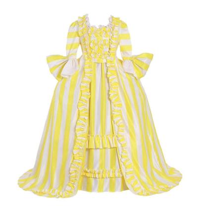 18th Century Rococo Striped Dress - Yellow & White Ruffled Pleated Gown by Astricos-Astricos