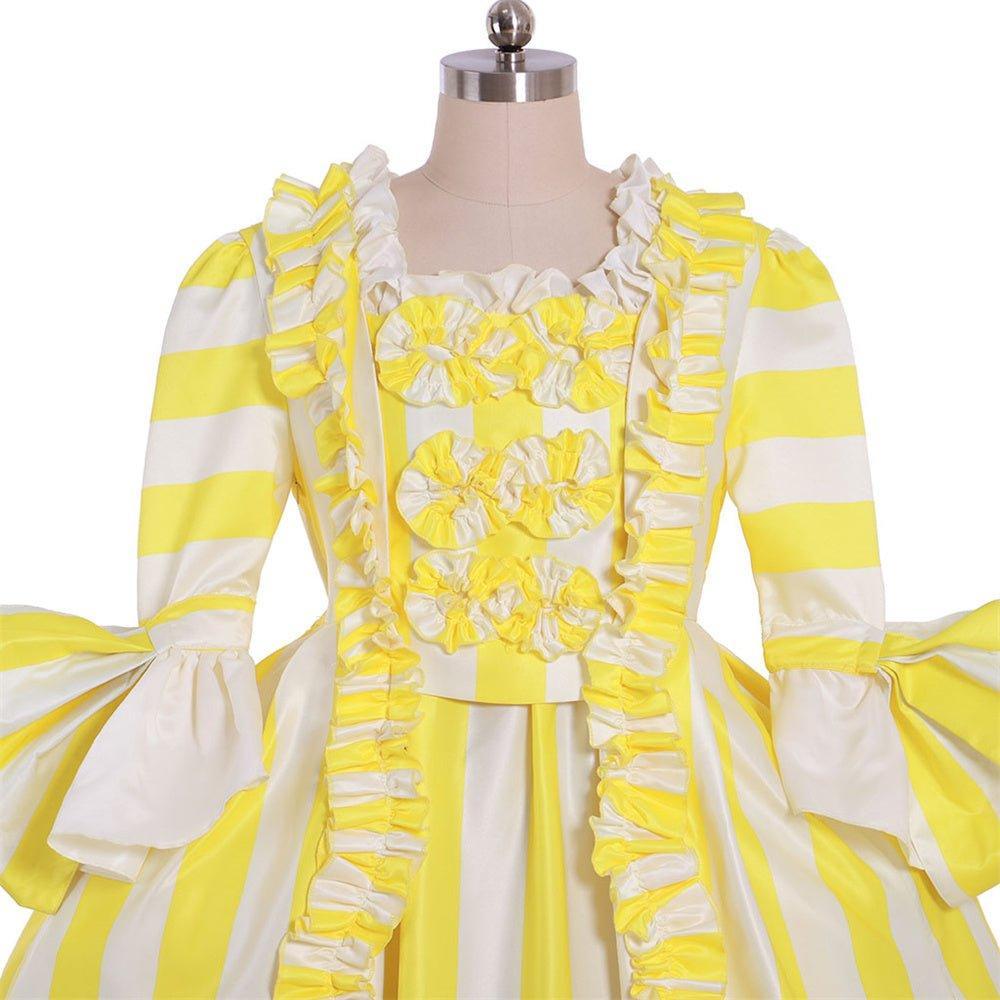 18th Century Rococo Striped Dress - Yellow & White Ruffled Pleated Gown by Astricos-Astricos