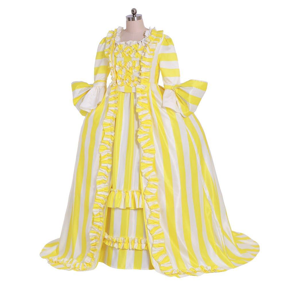 18th Century Rococo Striped Dress - Yellow & White Ruffled Pleated Gown by Astricos-Astricos