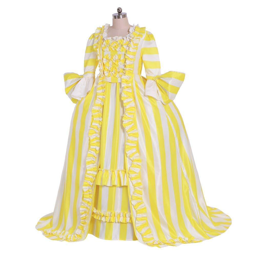18th Century Rococo Striped Dress - Yellow & White Ruffled Pleated Gown by Astricos-Astricos