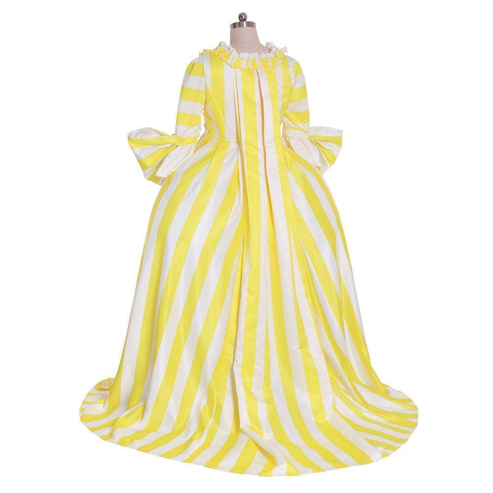18th Century Rococo Striped Dress - Yellow & White Ruffled Pleated Gown by Astricos-Astricos