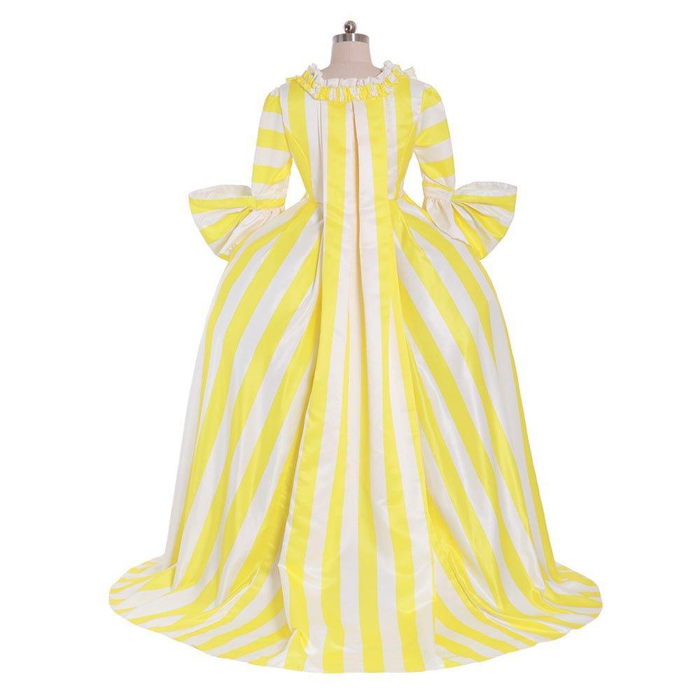 18th Century Rococo Striped Dress - Yellow & White Ruffled Pleated Gown by Astricos-Astricos