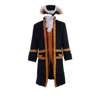 18th Century Tudor Regency Royal Men’s Black Coat & Vest Renaissance Party Suit | Astricos-Astricos