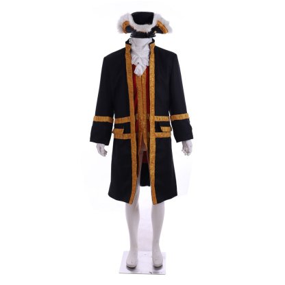18th Century Tudor Regency Royal Men’s Black Coat & Vest Renaissance Party Suit | Astricos-Astricos