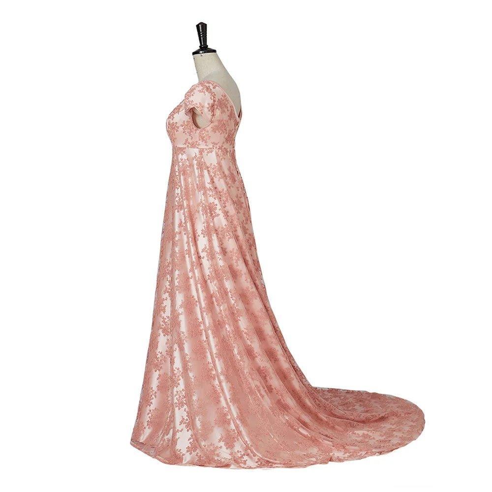 18th Century Women's High Waistline Pink Dress with Gloves - Timeless Elegance-Astricos