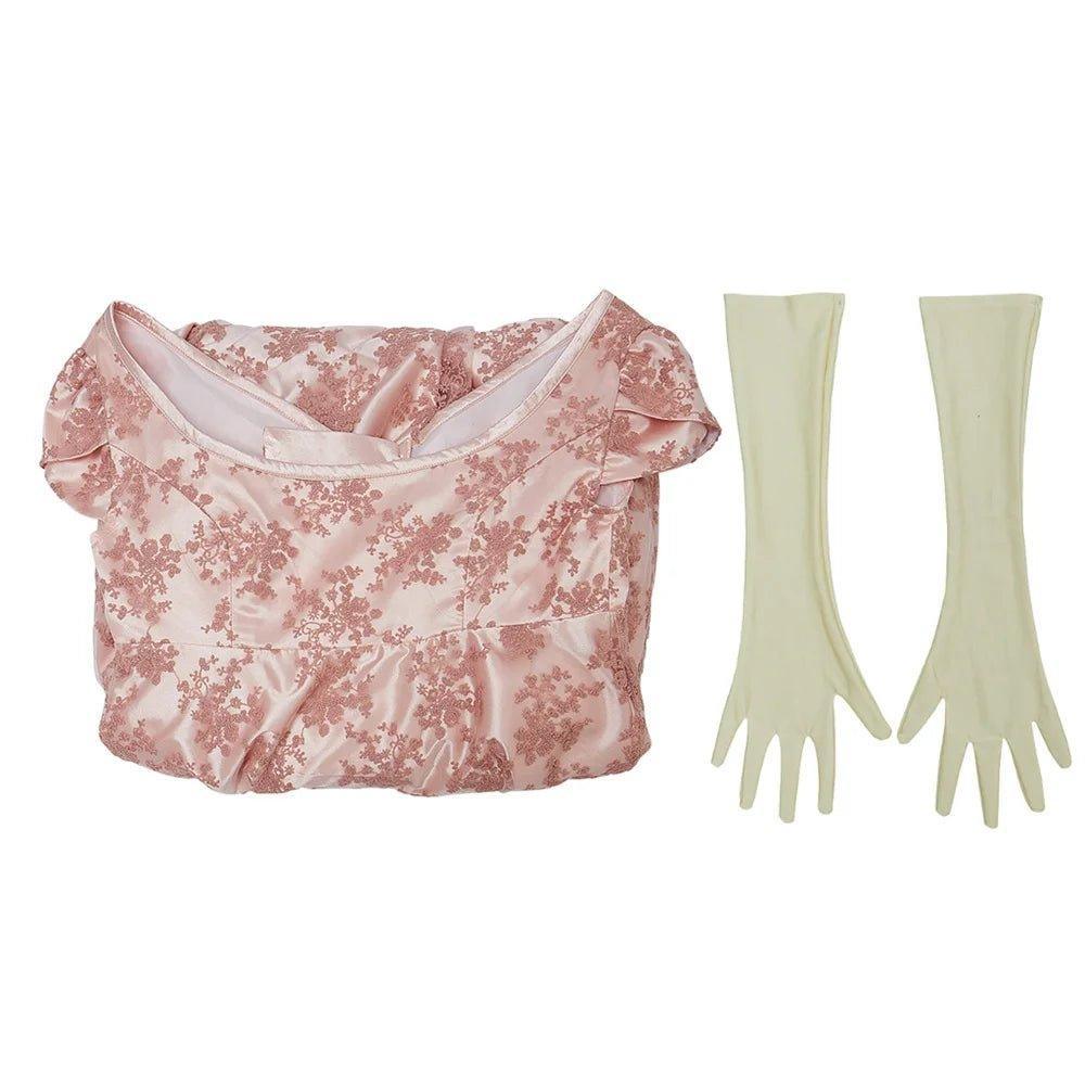 18th Century Women's High Waistline Pink Dress with Gloves - Timeless Elegance-Astricos