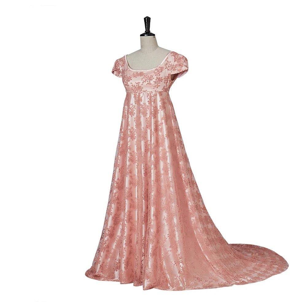 18th Century Women's High Waistline Pink Dress with Gloves - Timeless Elegance-Astricos