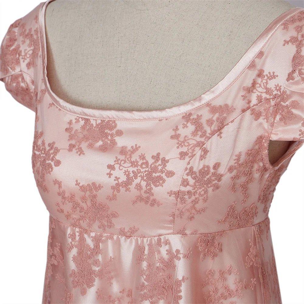 18th Century Women's High Waistline Pink Dress with Gloves - Timeless Elegance-Astricos