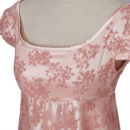 18th Century Women's High Waistline Pink Dress with Gloves - Timeless Elegance-Astricos