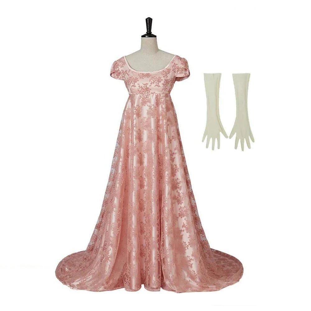 18th Century Women's High Waistline Pink Dress with Gloves - Timeless Elegance-Astricos