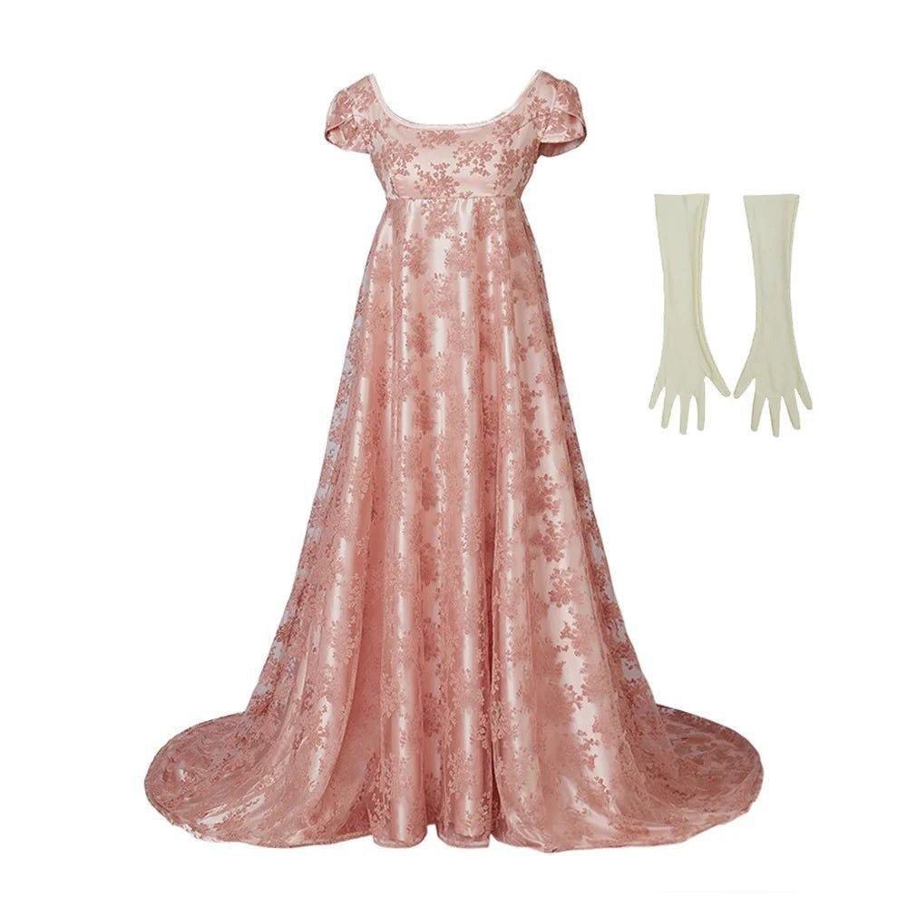 18th Century Women's High Waistline Pink Dress with Gloves - Timeless Elegance-Astricos