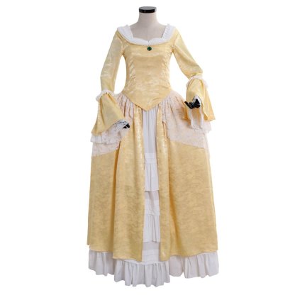 18th Century Marie Antoinette Colonial Rococo Gold Costume Dress - French Court Halloween Outfit-Astricos
