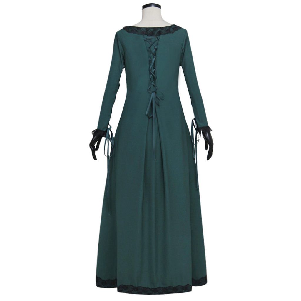 Authentic Medieval Irish Renaissance Dress - Dark Green Cosplay Costume-Astricos