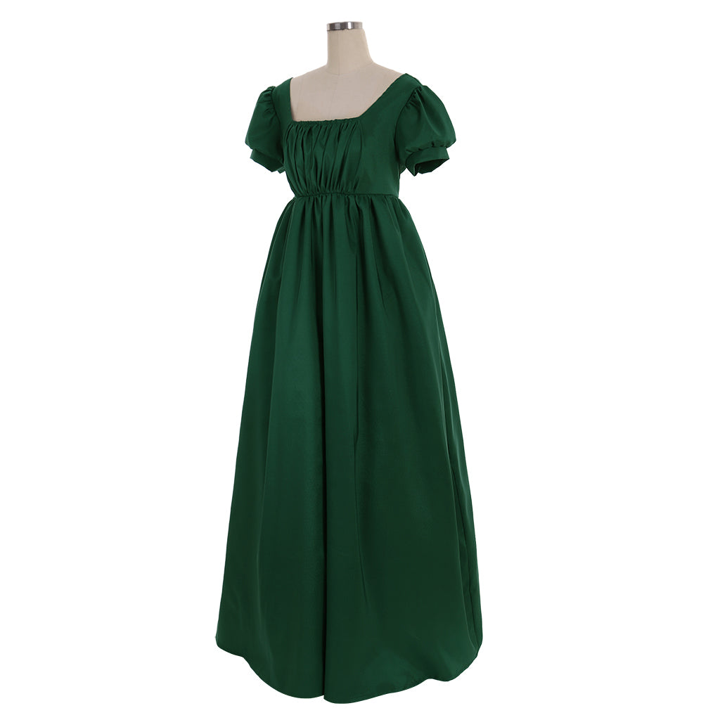 Elegant Green Regency Dress - Custom Made Medieval Lady Ball Gown High Waist Tea Dress-Astricos
