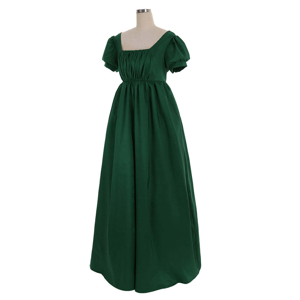 Elegant Green Regency Dress - Custom Made Medieval Lady Ball Gown High Waist Tea Dress-Astricos