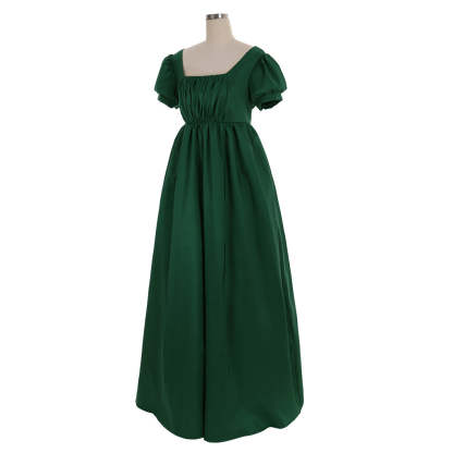 Elegant Green Regency Dress - Custom Made Medieval Lady Ball Gown High Waist Tea Dress-Astricos