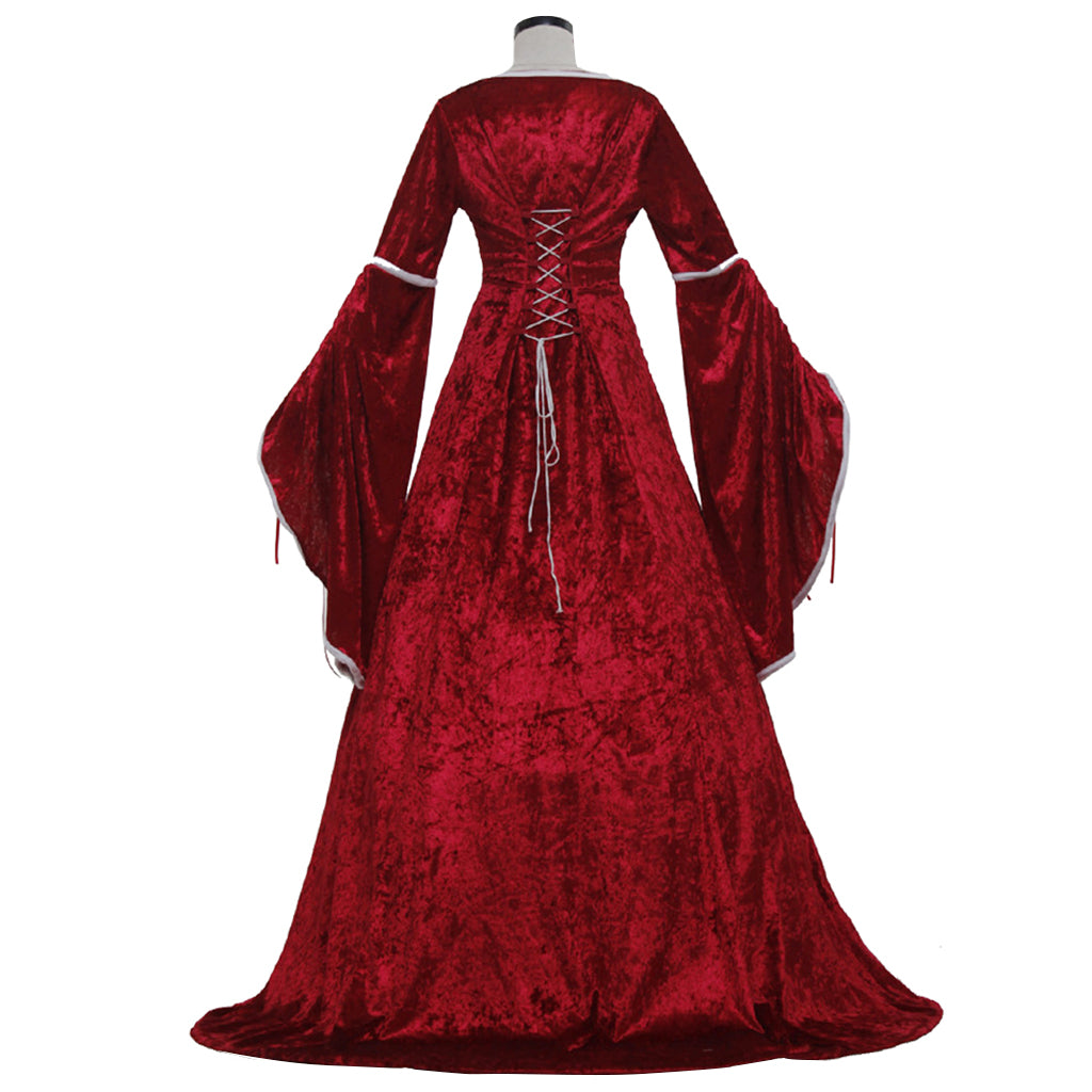 Renaissance Queen Cosplay Irish Deluxe Velvet Dress - Victorian Medieval Long Gown-Astricos