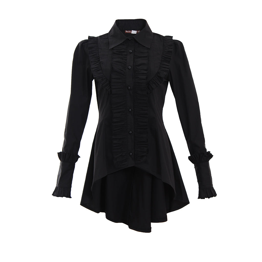 Victorian Gothic Women's Romantic Vintage Ruffle Black Blouse | Elegant Cosplay Costume-Astricos