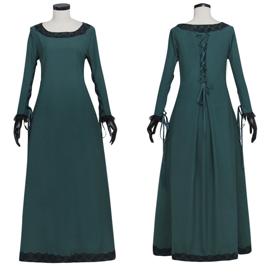 Authentic Medieval Irish Renaissance Dress - Dark Green Cosplay Costume-Astricos