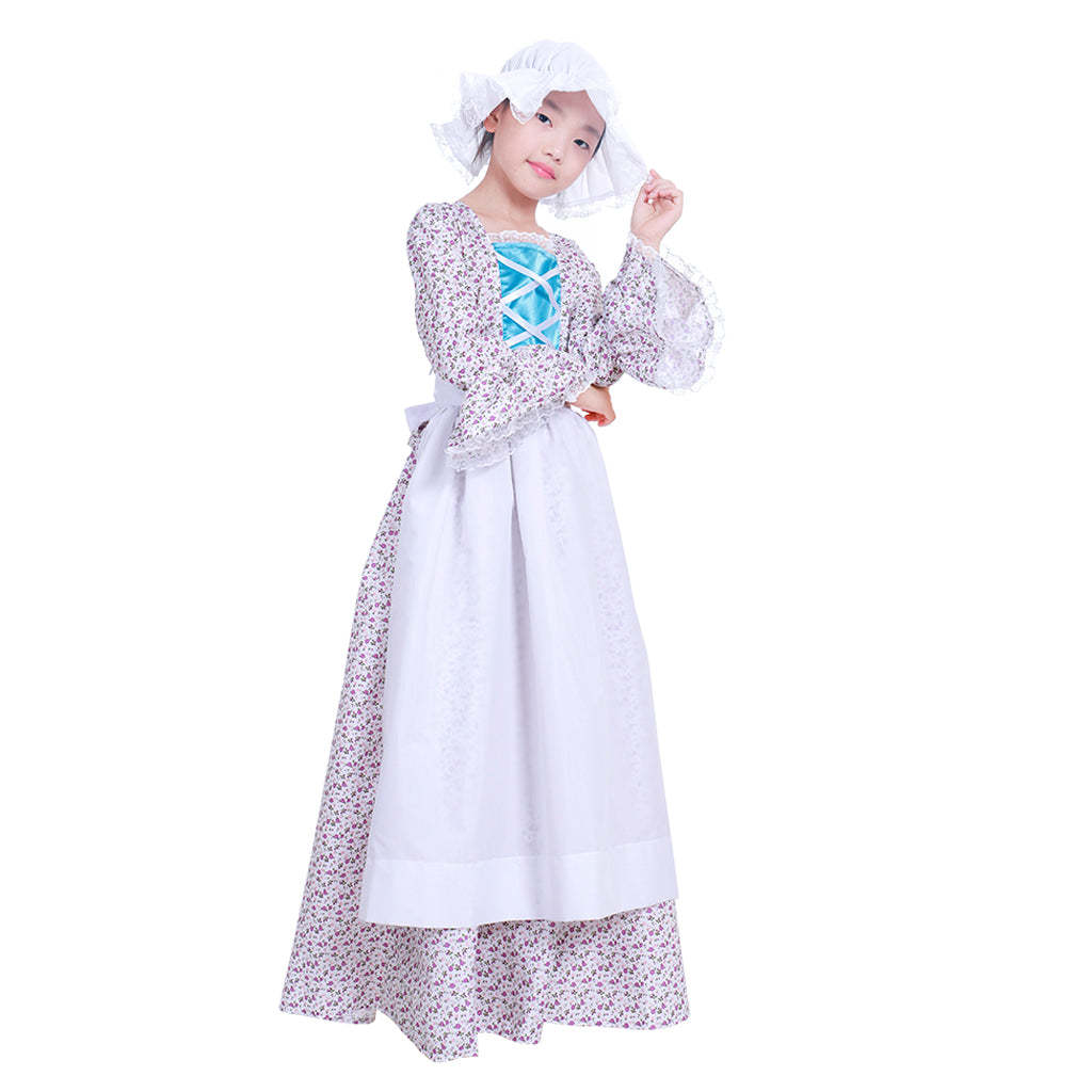Prairie Colonial Maid Girls Kids Costume - Authentic Victorian Medieval Cosplay Dress-Astricos