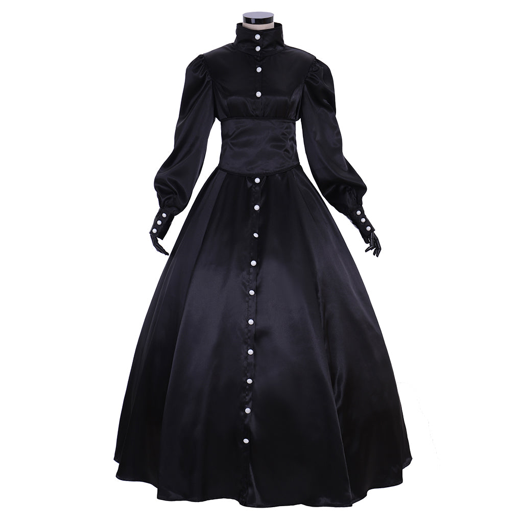 Elegant Black Renaissance Medieval Dress - Victorian Southern Belle Costume for Women-Astricos
