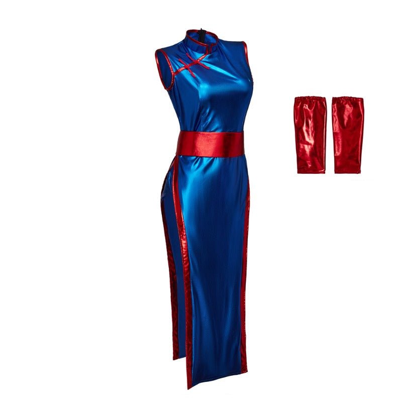 2023 Chichi Cosplay Costume - Sexy Blue Cheongsam Set for Son Goku Anime Fans - Astricos