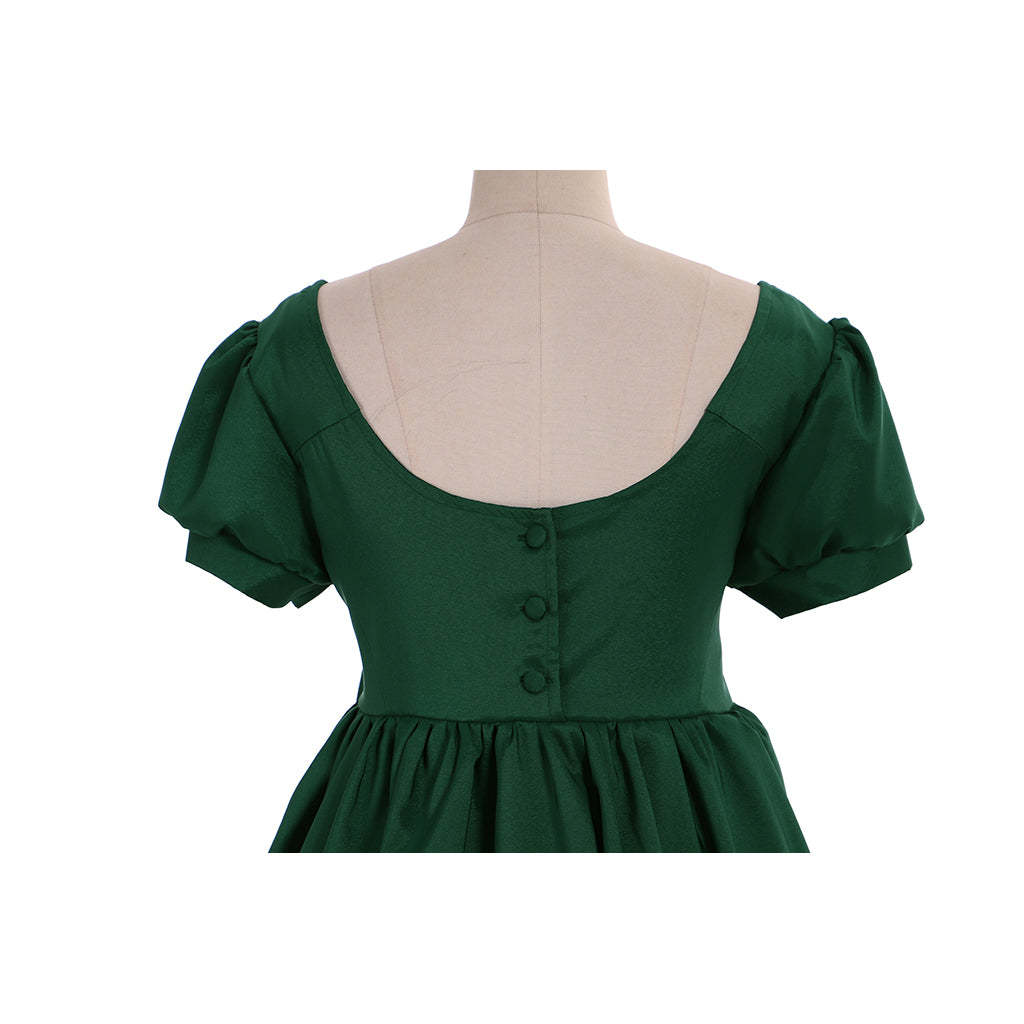 Elegant Green Regency Dress - Custom Made Medieval Lady Ball Gown High Waist Tea Dress-Astricos