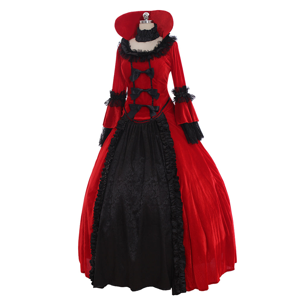 Retro Floral Print Gothic Women's Dress - Elegant Fall Winter Party Gown with Flare Sleeves-Astricos