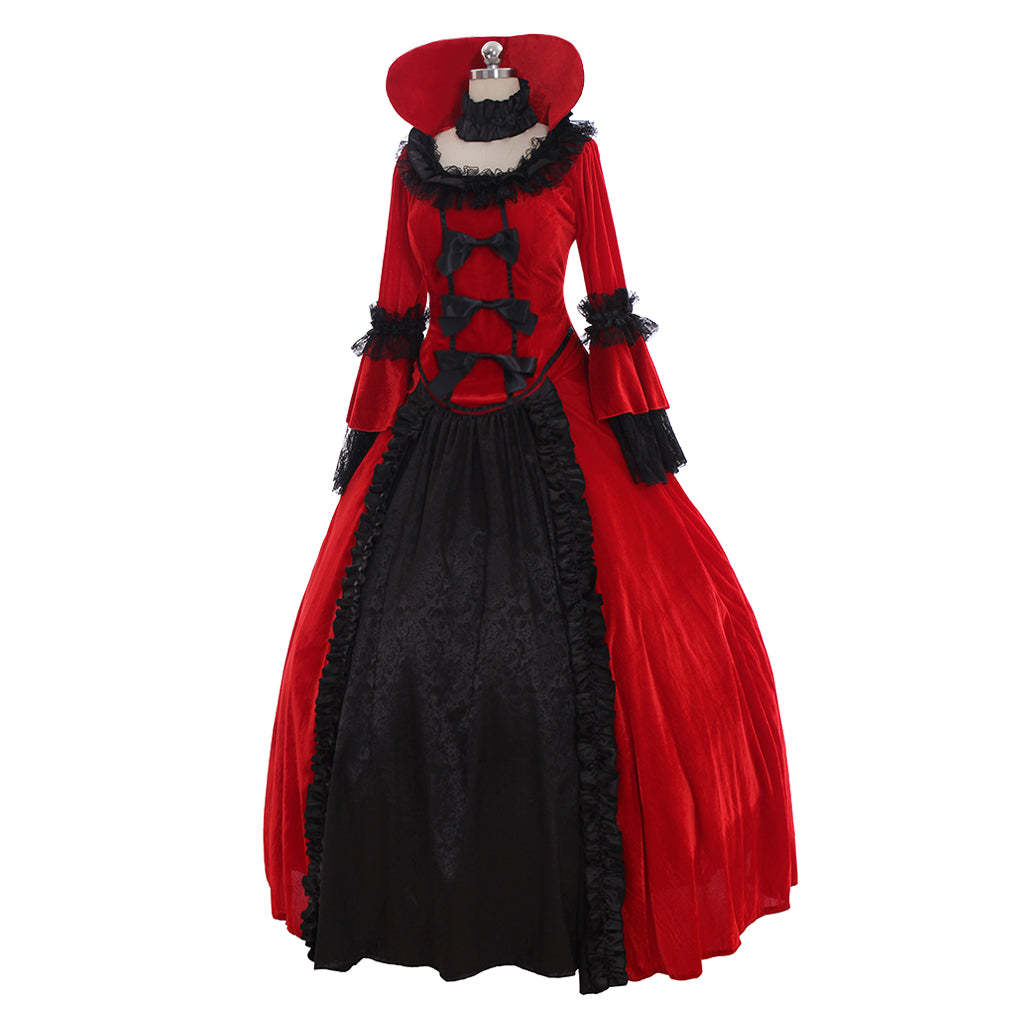 Retro Floral Print Gothic Women's Dress - Elegant Fall Winter Party Gown with Flare Sleeves-Astricos