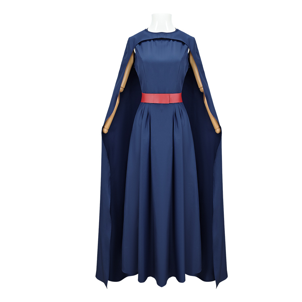 The Odyssey Penelope Queen Cosplay Costume | Custom Navy Dress with Cape & Red Belt for Halloween & Comic Con | astricos