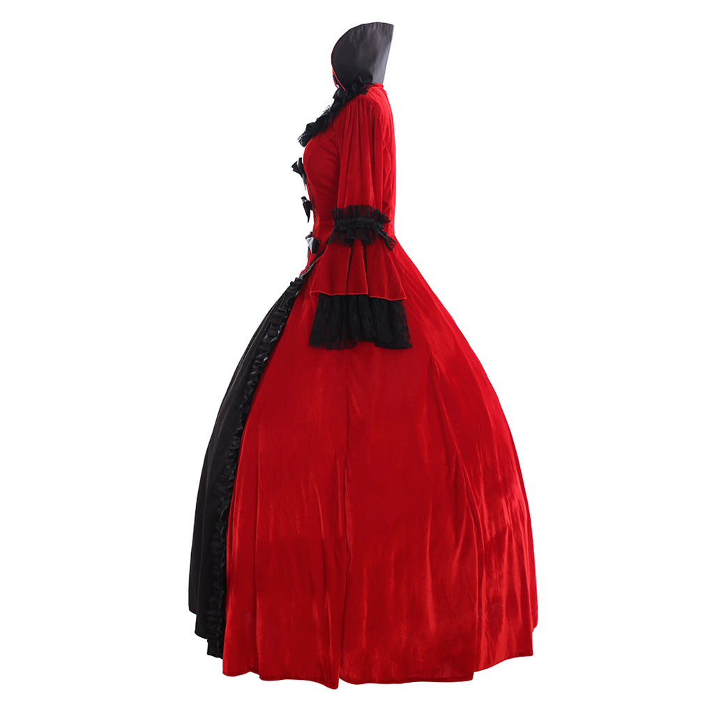 Retro Floral Print Gothic Women's Dress - Elegant Fall Winter Party Gown with Flare Sleeves-Astricos