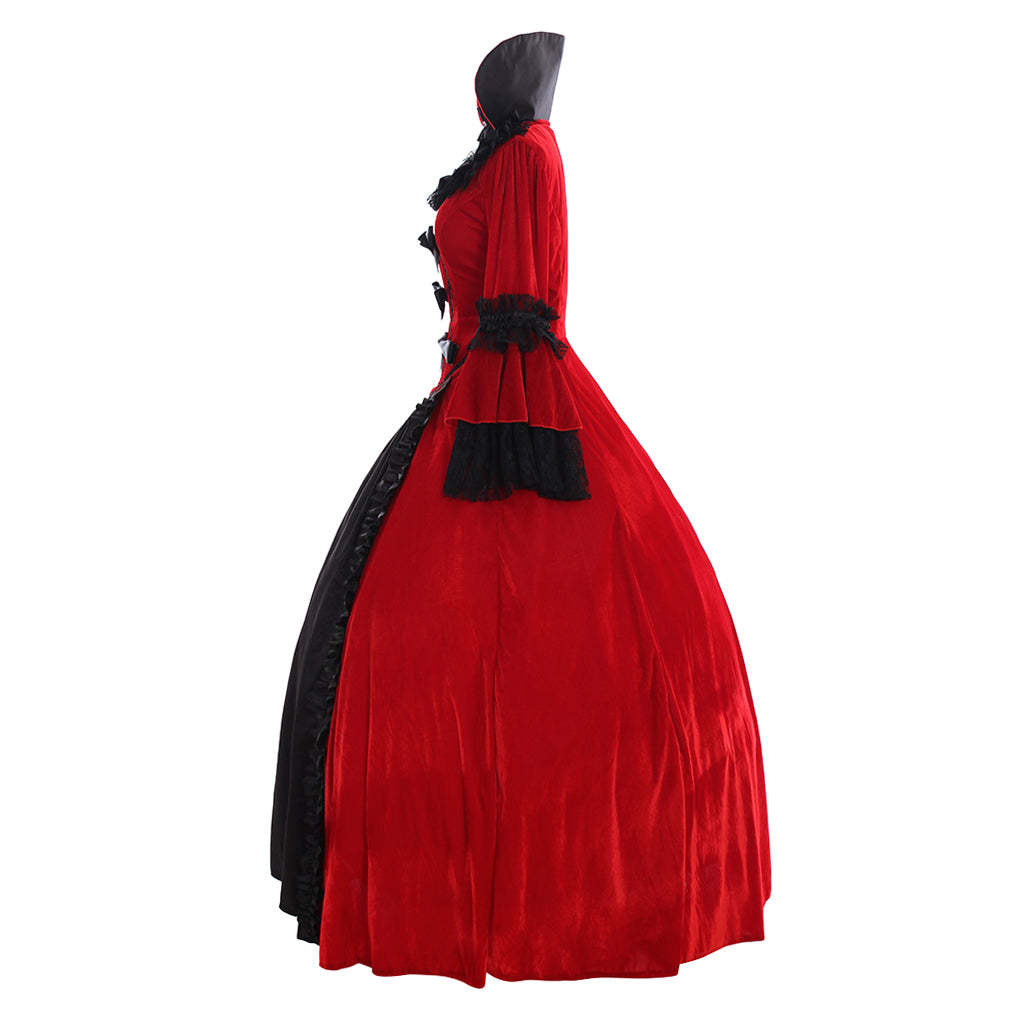 Retro Floral Print Gothic Women's Dress - Elegant Fall Winter Party Gown with Flare Sleeves-Astricos