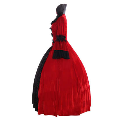 Retro Floral Print Gothic Women's Dress - Elegant Fall Winter Party Gown with Flare Sleeves-Astricos