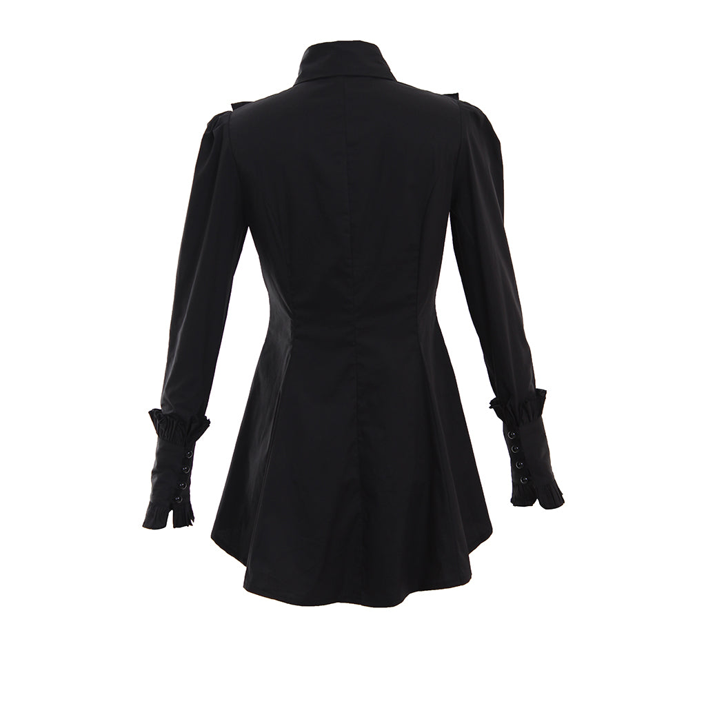 Victorian Gothic Women's Romantic Vintage Ruffle Black Blouse | Elegant Cosplay Costume-Astricos