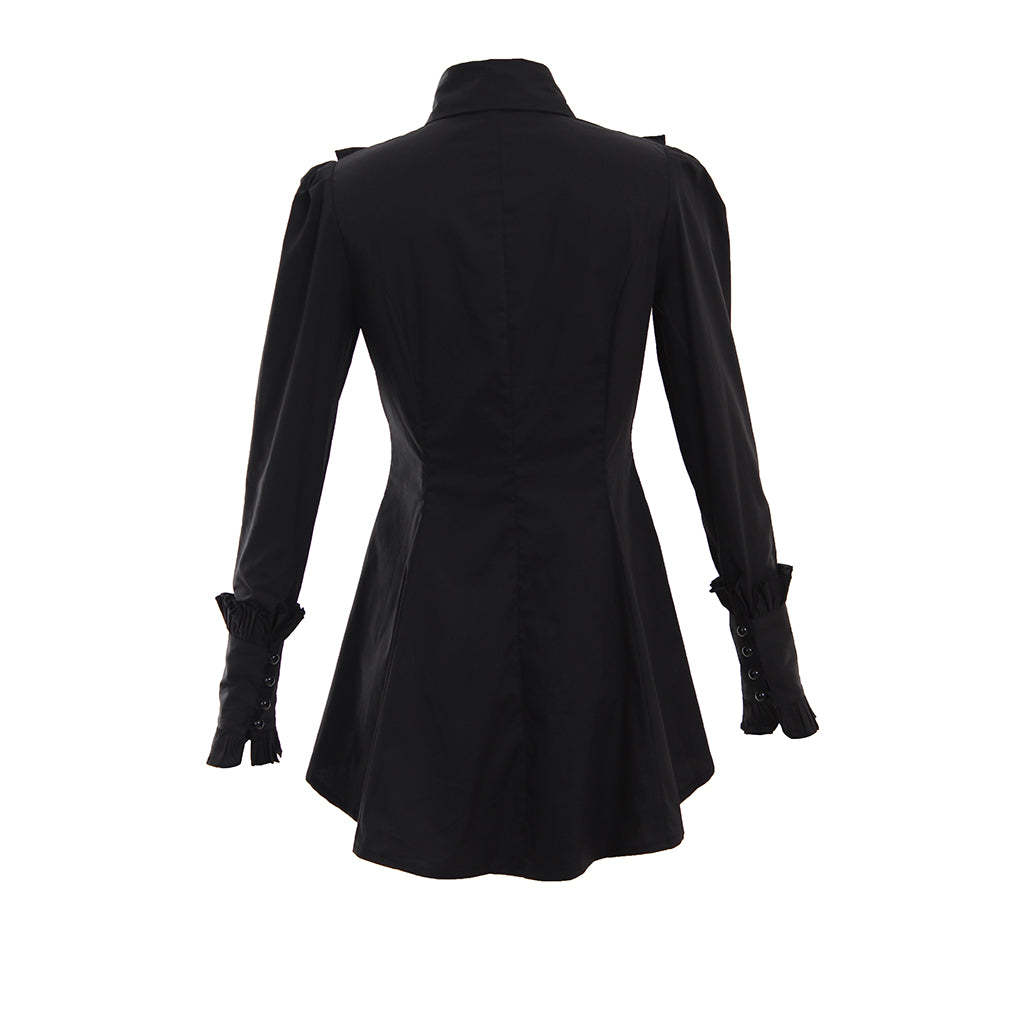 Victorian Gothic Women's Romantic Vintage Ruffle Black Blouse | Elegant Cosplay Costume-Astricos