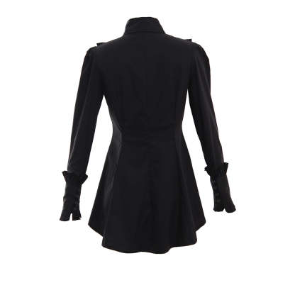 Victorian Gothic Women's Romantic Vintage Ruffle Black Blouse | Elegant Cosplay Costume-Astricos