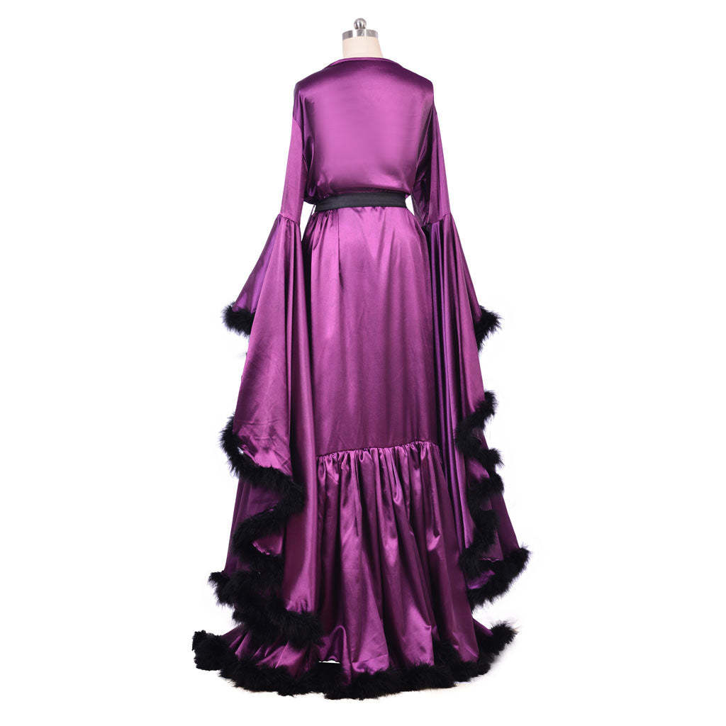 Medieval Ladies Robe Pajamas - Vintage Wedding Long Bridal Boudoir Robe in Purple Luxury Evening Dress-Astricos