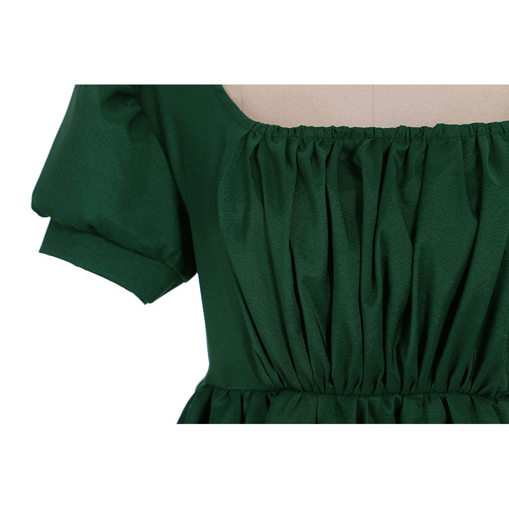 Elegant Green Regency Dress - Custom Made Medieval Lady Ball Gown High Waist Tea Dress-Astricos