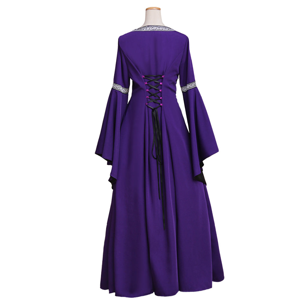 Gothic Victorian Purple Cosplay Dress with Long Trumpet Sleeves - Elegant Medieval Ball Gown-Astricos