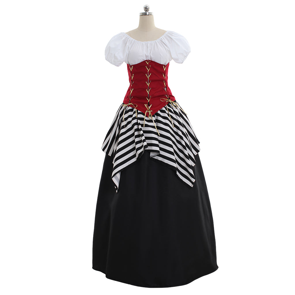 Red Black Medieval Renaissance Victorian Corset Pirate Dress - Perfect for Halloween & Carnival Parties-Astricos