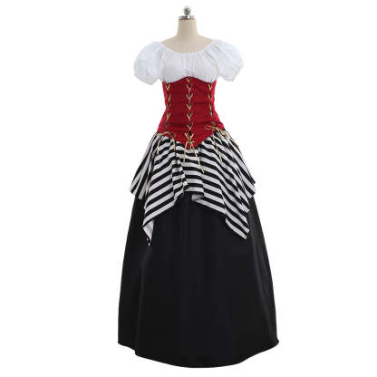 Red Black Medieval Renaissance Victorian Corset Pirate Dress - Perfect for Halloween & Carnival Parties-Astricos