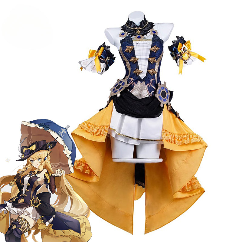 Genshin Impact Fontaine Navia Cosplay Costume - Spina di Rosula Steampunk Dress with Hat-Astricos