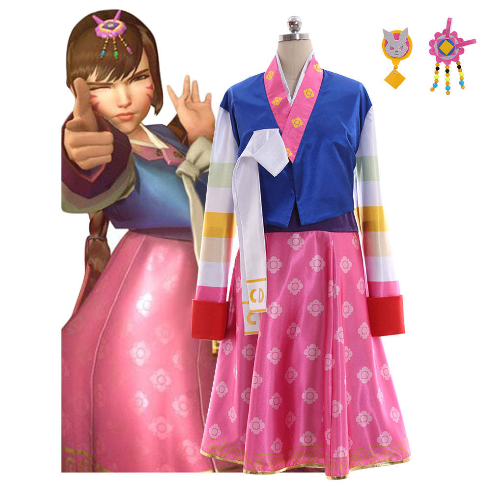 D.Va Hanbok Style Cosplay Costume - Cute Overwatch Game Outfit for Girls-Astricos