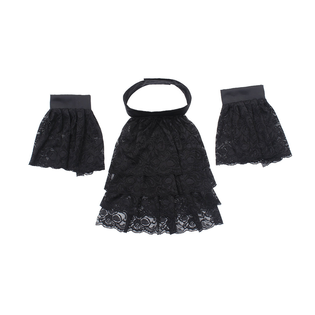 Victorian Black Lace Detachable Collar & Cuffs - Gothic Cosplay & Historical Costume Accessories-Astricos