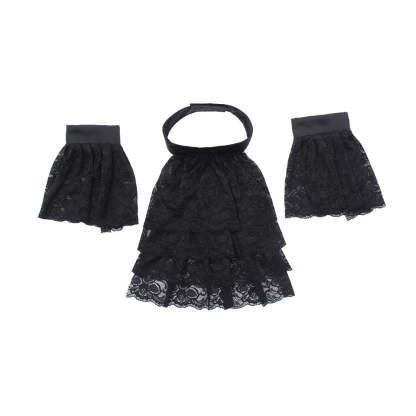 Victorian Black Lace Detachable Collar & Cuffs - Gothic Cosplay & Historical Costume Accessories-Astricos